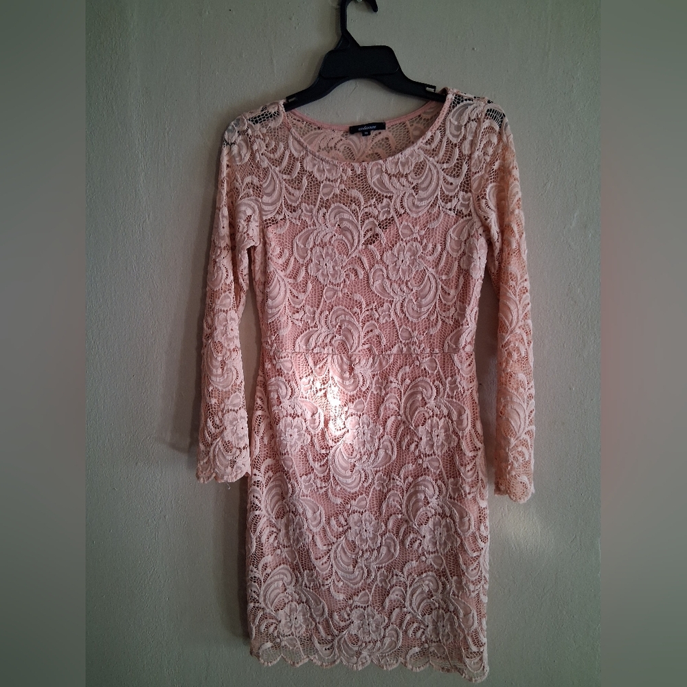 Ambiance Blush Lace Long Sleeve Dress